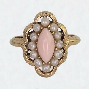 Avon Gold Ring with Pink Center and Pearls
